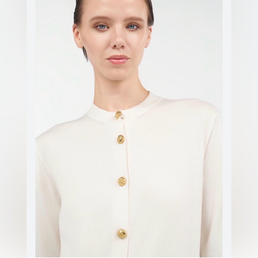 Vintage Ports Trademark White Cotton‎ Cardigan Gold Tone Buttons Size S Petite
